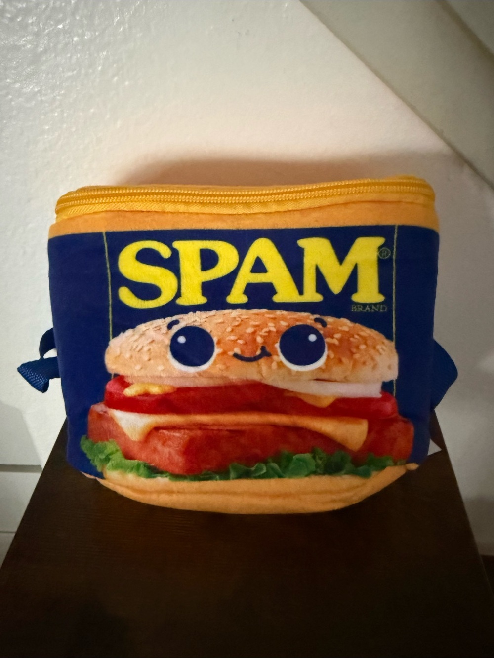 SPAM Novelty Blue and Yellow Plush Crossbody Bag